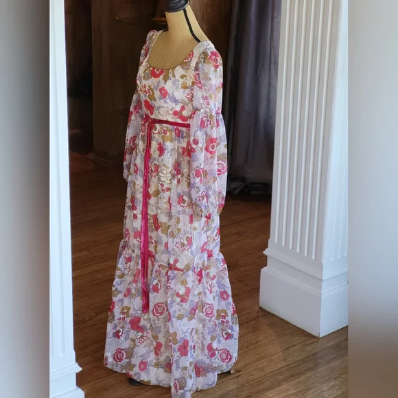 Lorrie Deb San Francisco Vtg 70s Size 6 Floral Chiffon Maxi Dress - Picture 4 of 11